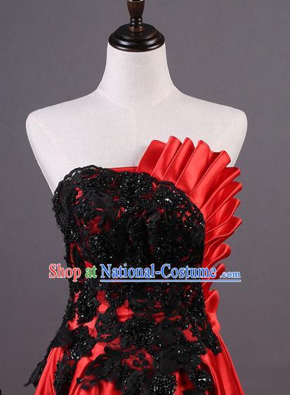 Top Grade Chorus Compere Costume Wedding Red Satin Full Dress