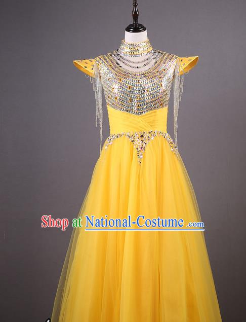 Top Grade Compere Yellow Veil Full Dress Ballroom Dance Catwalks Costume