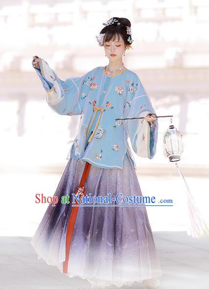 China Ancient Country Woman Embroidered Costumes Traditional Ming Dynasty Village Lady Hanfu Clothing