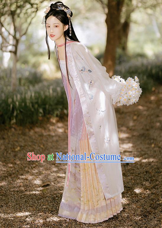 China Ancient Young Beauty Embroidered Costumes Traditional Song Dynasty Country Girl Hanfu Clothing