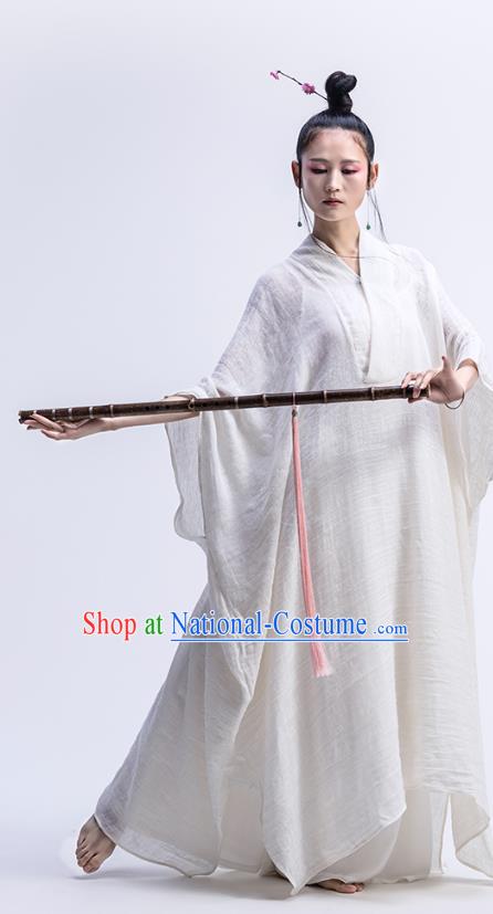 Chinese Traditional Martial Arts Clothing Classical Dance Costume National White Flax Dress