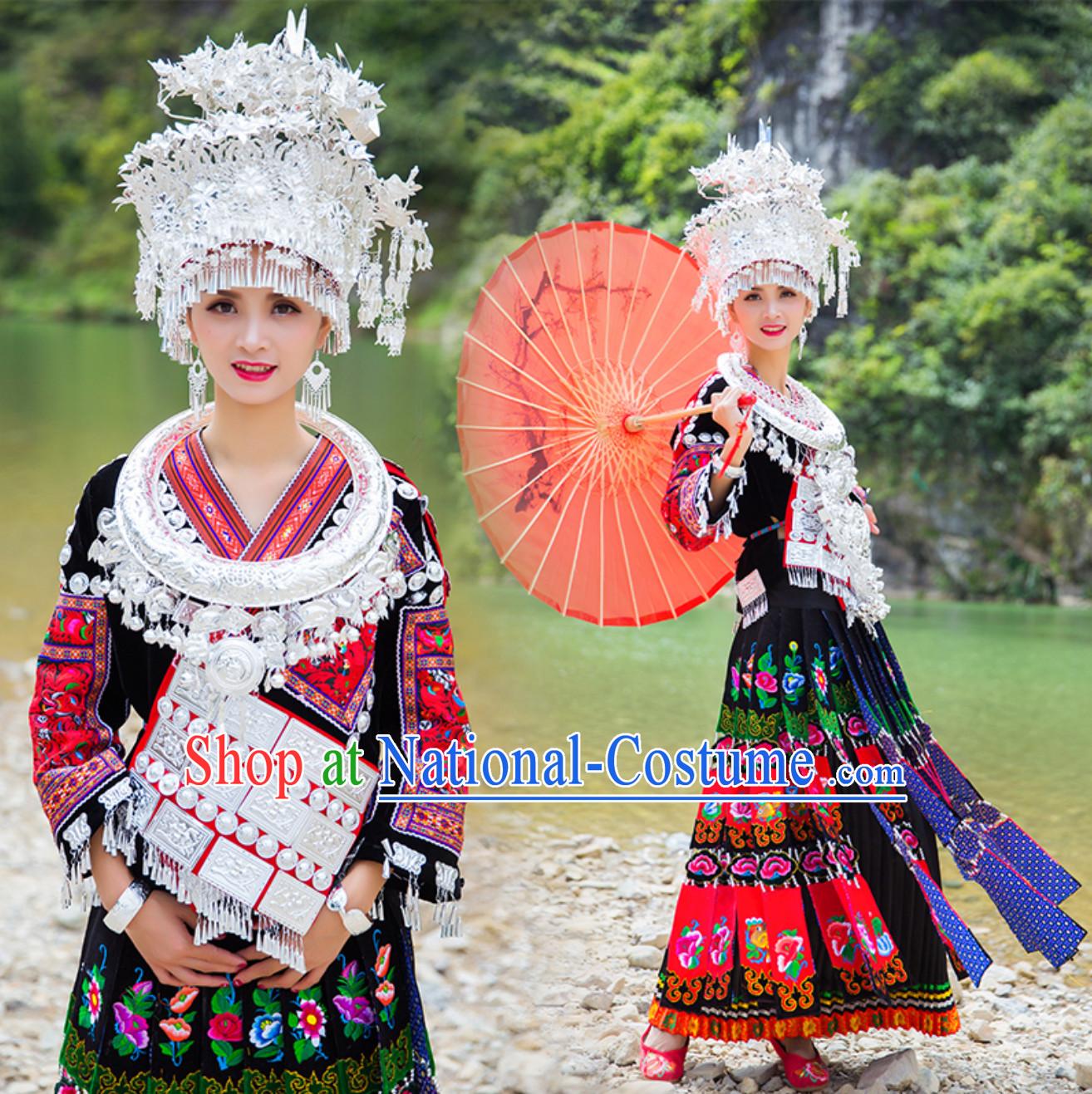 Top Chinese Traditional Miao Garment Ethnic Dresses Minority Clothing Complete Set