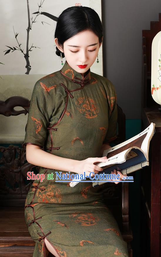 Chinese Traditional Printing Butterfly Cheongsam National Woman Silk Costume Classical Gambiered Guangdong Gauze Qipao Dress