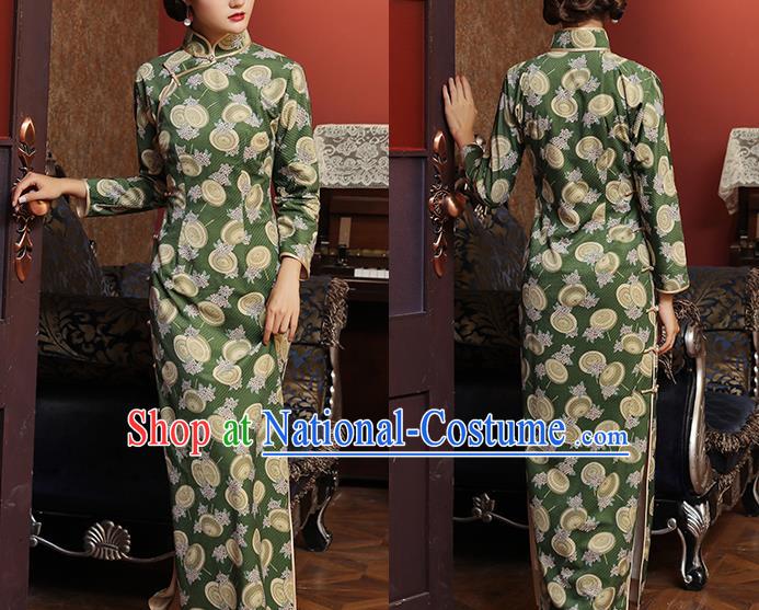 Chinese Classical Green Qipao Dress National Tang Suit Costume Traditional Shanghai Lady Cheongsam