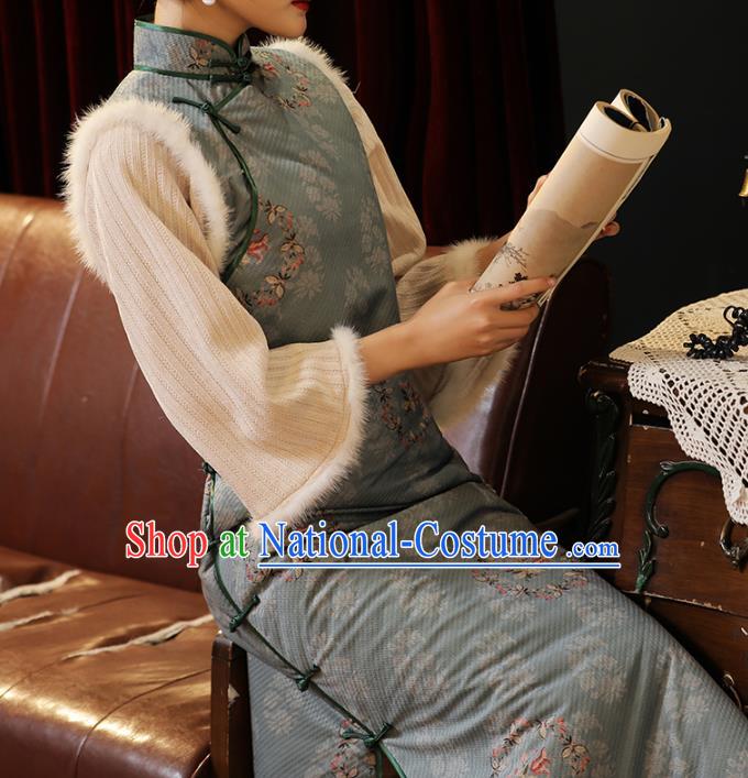 Chinese Classical Winter Qipao Dress National Shanghai Woman Costume Traditional Printing Cotton Wadded Cheongsam