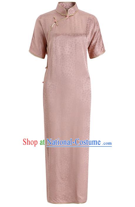 Chinese Classical Pink Tencel Qipao Dress Traditional Shanghai Young Lady Cheongsam Clothing