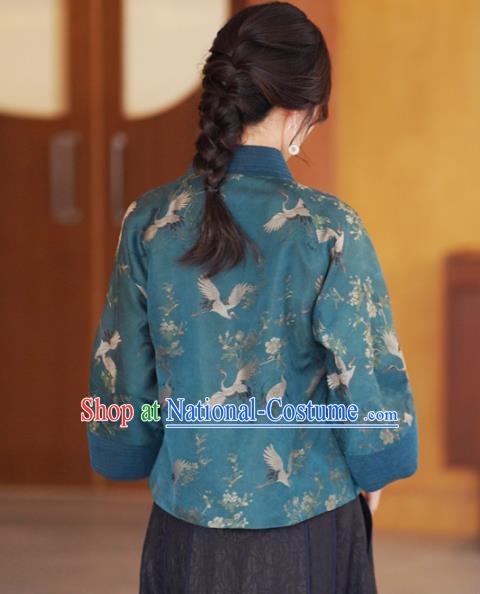 China National Female Outer Garment Traditional Tang Suit Blue Brocade Jacket