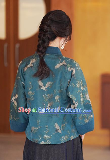 China National Female Outer Garment Traditional Tang Suit Blue Brocade Jacket