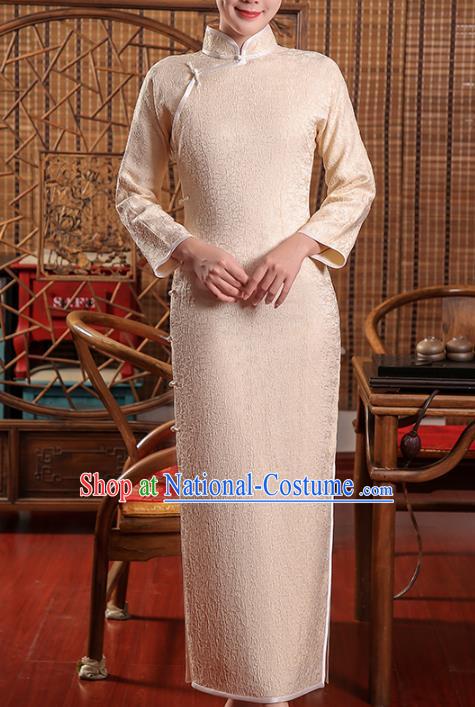 Chinese Classical Champagne Cheongsam Traditional Old Shanghai Qipao Dress Clothing