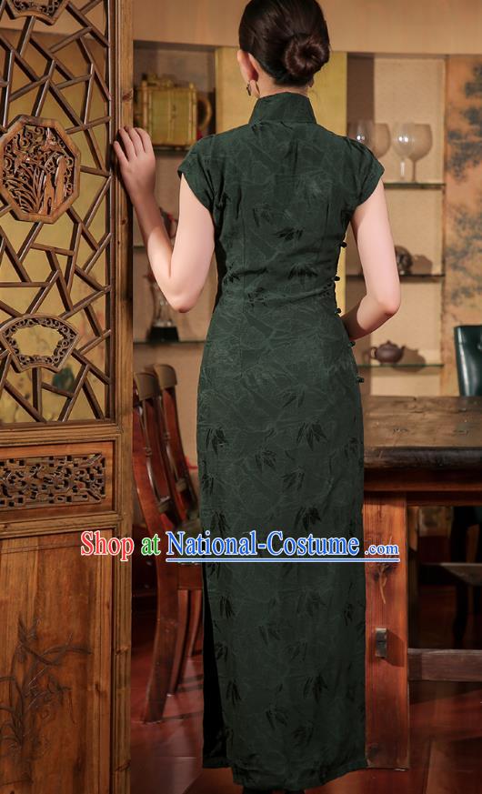 Chinese Traditional Atrovirens Qipao Dress Clothing Classical Stage Show Catwalks Cheongsam