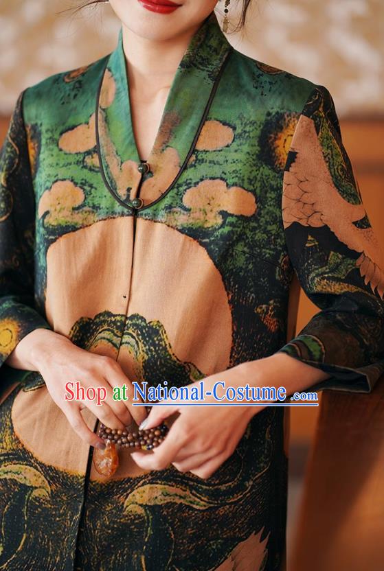 China National Gambiered Guangdong Gauze Outer Garment Traditional Tang Suit Printing Dust Coat