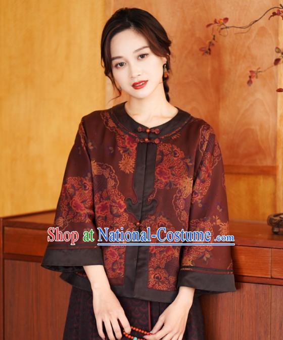 China Traditional Tang Suit Drak Red Silk Jacket National Gambiered Guangdong Gauze Outer Garment