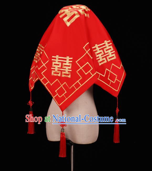 China Xiuhe Suit Headdress Traditional Wedding Satin Headwear Bride Red Veil