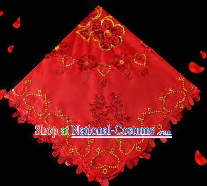 China Red Bridal Veil Kerchief Traditional Wedding Xiuhe Suit Embroidered Headdress