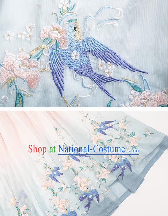 China Ancient Fairy Embroidered Blue Hanfu Dress Traditional Tang Dynasty Court Princess Historical Costumes Complete Set