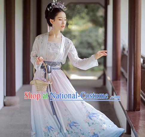 China Ancient Fairy Embroidered Blue Hanfu Dress Traditional Tang Dynasty Court Princess Historical Costumes Complete Set