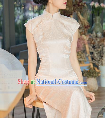 Republic of China Shanghai Beauty Cheongsam Costume Traditional Minguo White Silk Qipao Dress