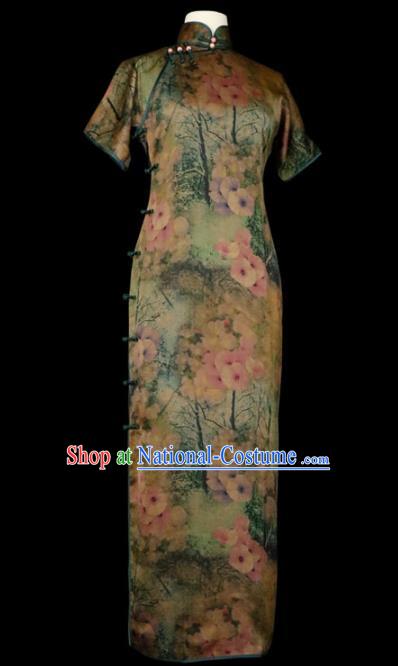 Chinese Traditional Shanghai Lady Qipao Dress Classical Printing Gambiered Guangdong Gauze Cheongsam