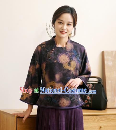 China Classical Cheongsam Shirt National Purple Silk Shirt Traditional Watered Gauze Upper Outer Garment