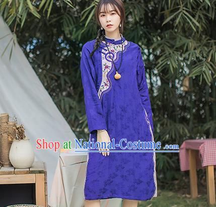 China Traditional Young Lady Slant Opening Qipao Dress Classical Embroidered Purple Cheongsam