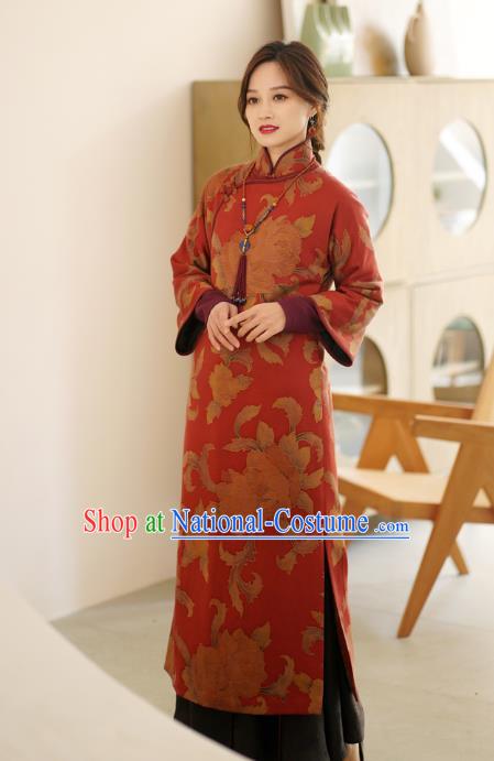 China Qipao Dress Female Red Gambiered Guangdong Gauze Long Cheongsam