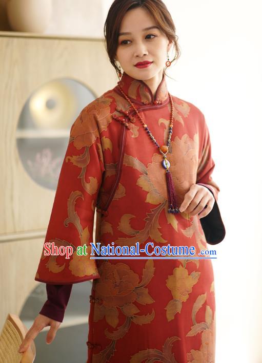 China Qipao Dress Female Red Gambiered Guangdong Gauze Long Cheongsam