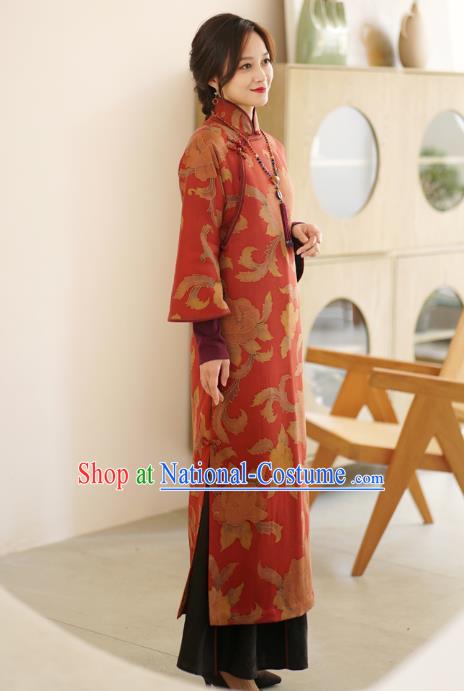 China Qipao Dress Female Red Gambiered Guangdong Gauze Long Cheongsam