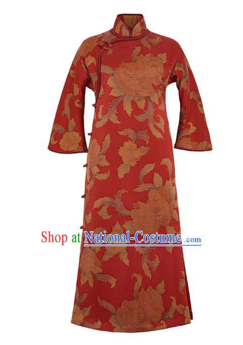 China Qipao Dress Female Red Gambiered Guangdong Gauze Long Cheongsam