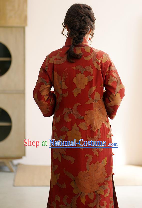 China Qipao Dress Female Red Gambiered Guangdong Gauze Long Cheongsam