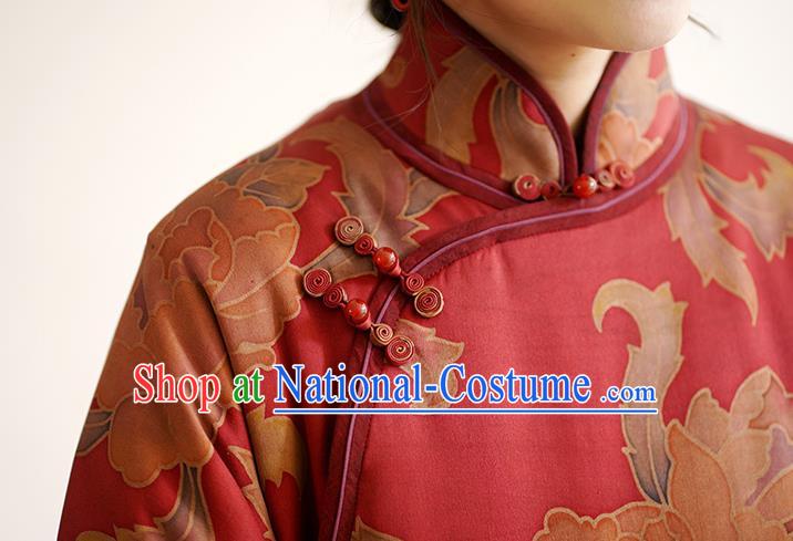 China Qipao Dress Female Red Gambiered Guangdong Gauze Long Cheongsam