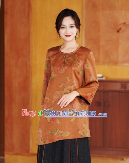 China Traditional Orange Silk Short Jacket National Gambiered Guangdong Gauze Upper Outer Garment