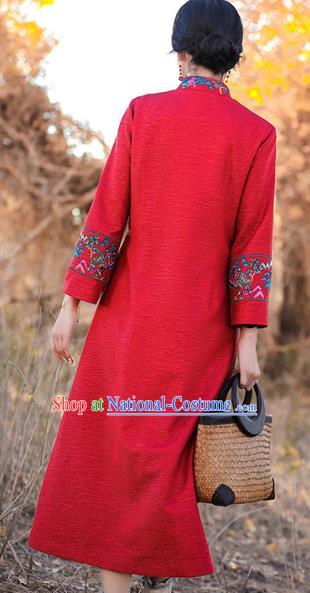 Chinese Traditional Embroidered Outer Garment National Tang Suit Red Dust Coat