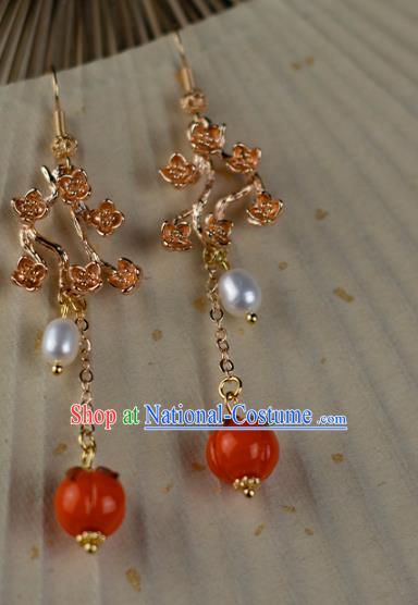 China Classical Cheongsam Ear Accessories Traditional Hanfu Red Persimmon Earrings