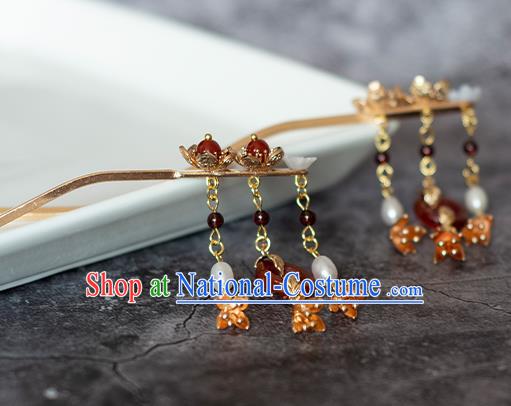 Chinese Traditional Hanfu Agate Hairpin Hair Accessories Ancient Ming Dynasty Princess Tassel Hair Stick