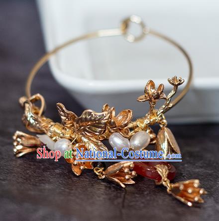 China Classical Golden Bracelet Traditional Ming Dynasty Agate Wristlet Accessories