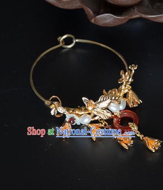 China Classical Golden Bracelet Traditional Ming Dynasty Agate Wristlet Accessories