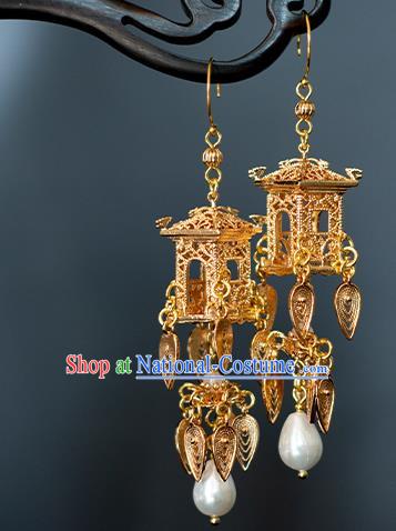 China Traditional Ming Dynasty Princess Ear Accessories Ancient Hanfu Golden Palace Lantern Earrings