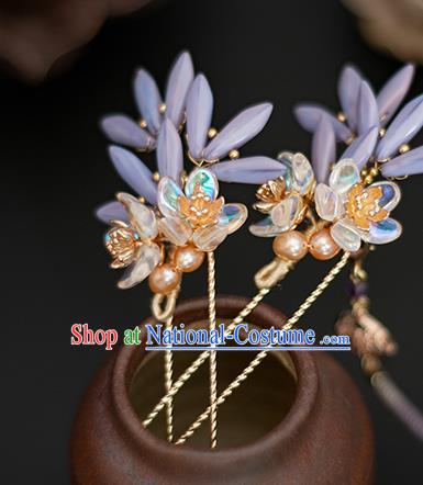 Chinese Traditional Hanfu Hair Accessories Tassel Hairpin Ancient Princess Purple Flowers Hair Stick