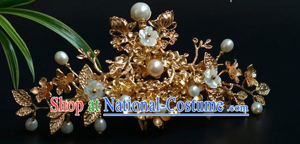 Chinese Traditional Ming Dynasty Hairpin Hanfu Hair Accessories Ancient Palace Princess Golden Hair Crown