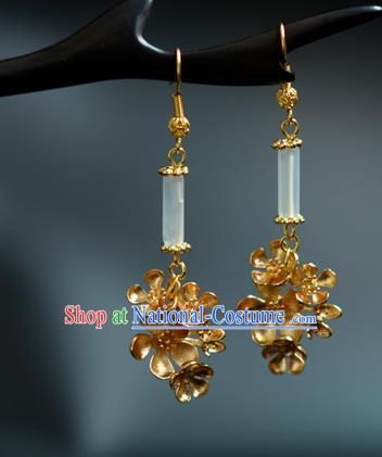 China Traditional Cheongsam Ear Accessories Ancient Princess Golden Flowers Earrings