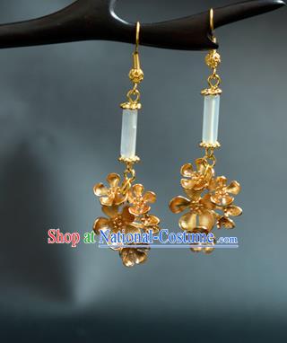 China Traditional Cheongsam Ear Accessories Ancient Princess Golden Flowers Earrings