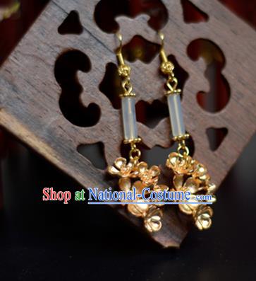 China Traditional Cheongsam Ear Accessories Ancient Princess Golden Flowers Earrings