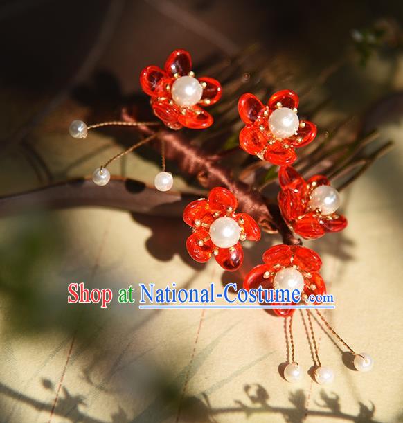 Chinese Traditional Hairpin Hanfu Hair Accessories Ancient Princess Red Plum Hair Comb