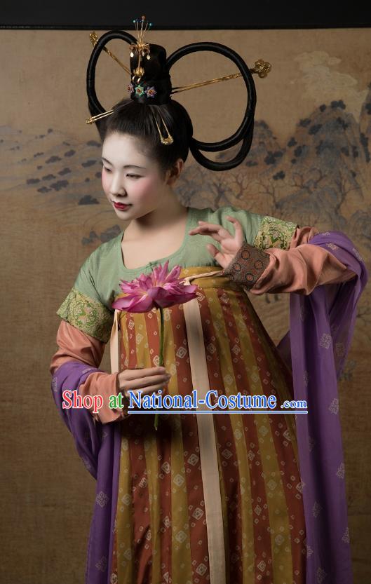 China Ancient Court Lady Hanfu Dress Costumes Traditional Early Tang Dynasty Historical Clothing