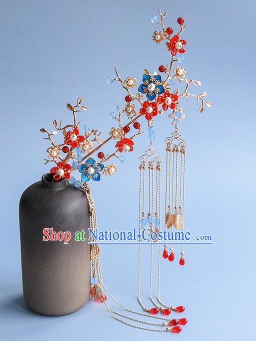 Chinese Traditional Wedding Tassel Hairpin Handmade Hair Accessories Ancient Princess Plum Blossom Hair Stick