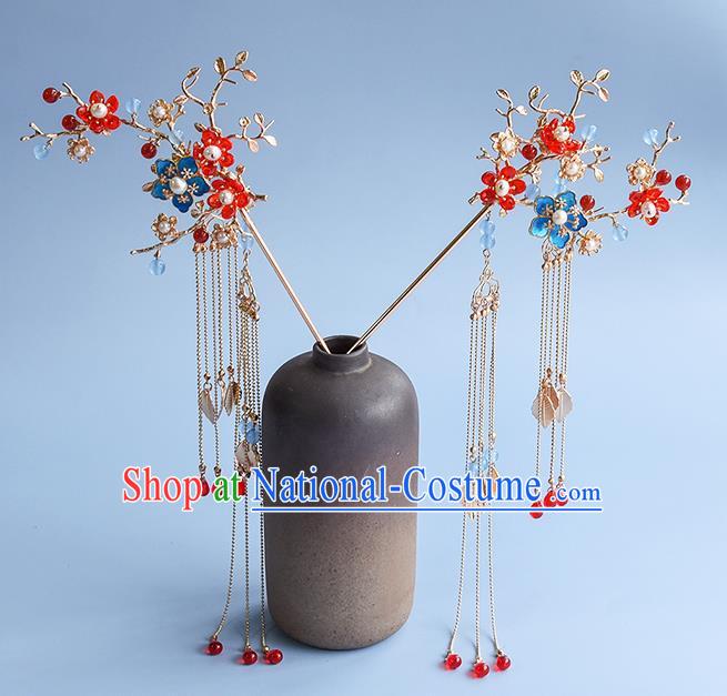 Chinese Traditional Wedding Tassel Hairpin Handmade Hair Accessories Ancient Princess Plum Blossom Hair Stick