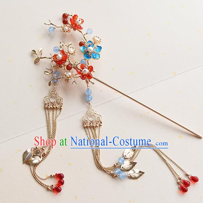 Chinese Traditional Wedding Tassel Hairpin Handmade Hair Accessories Ancient Princess Plum Blossom Hair Stick