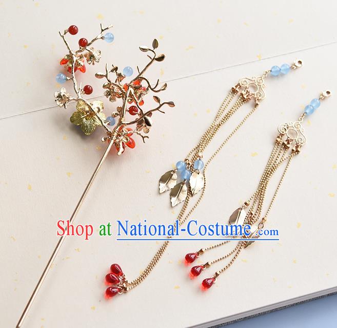 Chinese Traditional Wedding Tassel Hairpin Handmade Hair Accessories Ancient Princess Plum Blossom Hair Stick