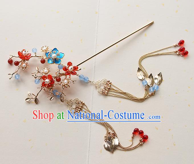 Chinese Traditional Wedding Tassel Hairpin Handmade Hair Accessories Ancient Princess Plum Blossom Hair Stick