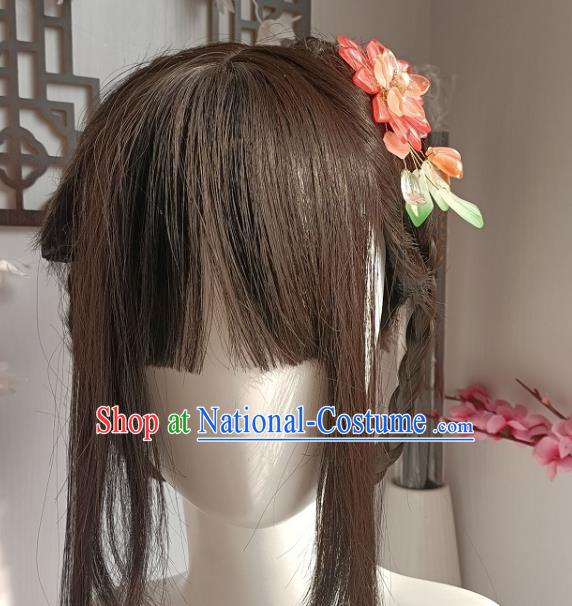 Chinese Traditional Ming Dynasty Pink Flower Hair Stick Ancient Young Lady Hairpin Hanfu Hair Accessories